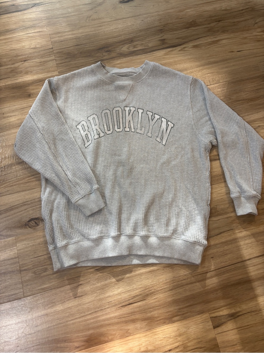 aerie Waffle Knit Brooklyn Crewneck Sweater - Light Gray